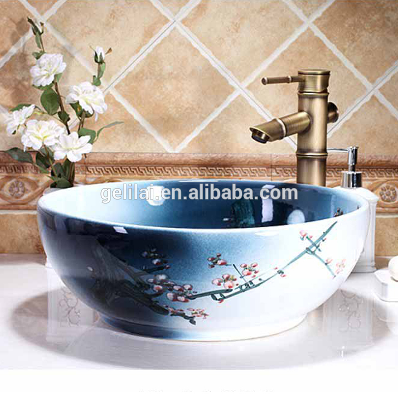 Latest style bathroom shampoo sink round shape with color basin