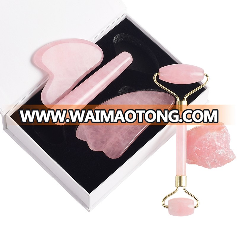 Factory direct sale Welding Rose quartz facial massage jade roller