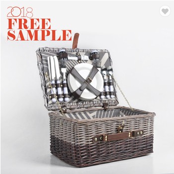 Customized small white wicker storage gift picnic basket set