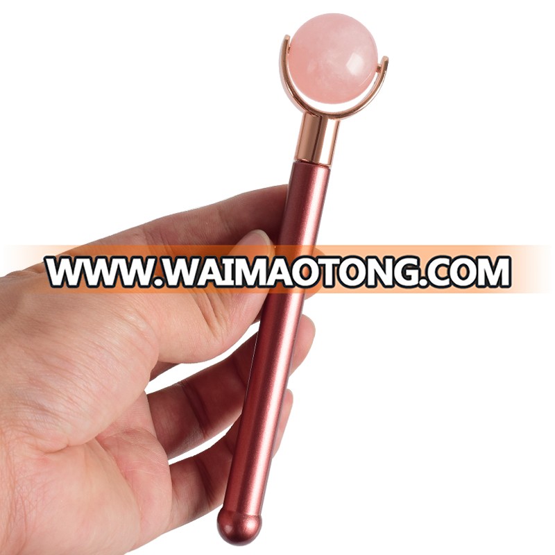 2019 amazon Newest Jade Roller, Gemstone Rose quartz facial roller with chocolate baking finish handle