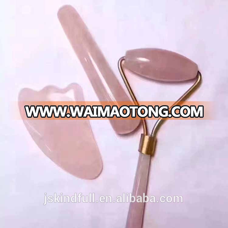 wholesale natural rose quartz facial roller set