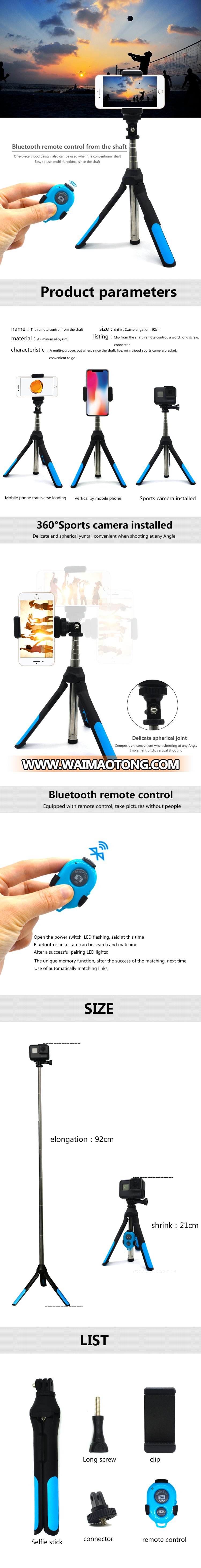 Selfie Stick Tripod Stand Extendable Monopod Bluetooth Remote Phone Mount for iPhone XS X 8 Android Action Camera