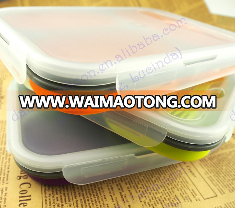 2016 wholesale 2 compartment collapsible silicone lunch box(FDA, LFGB))