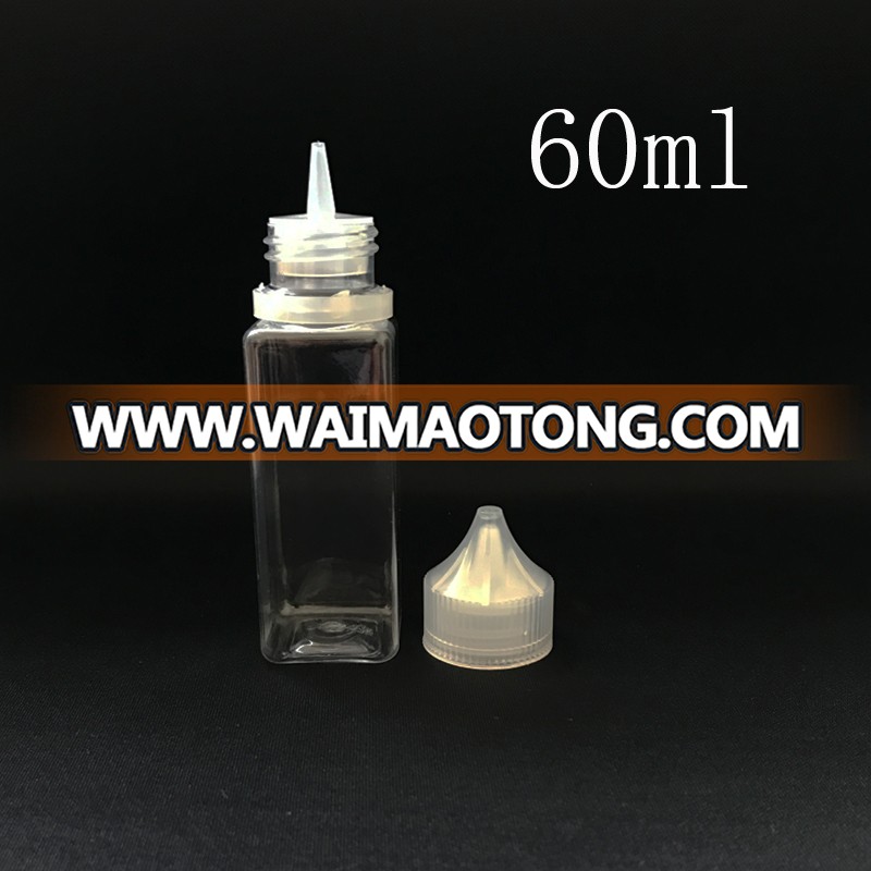 Wholesale 60ml square empty bottles dropper juice plastic pet child proof bottles