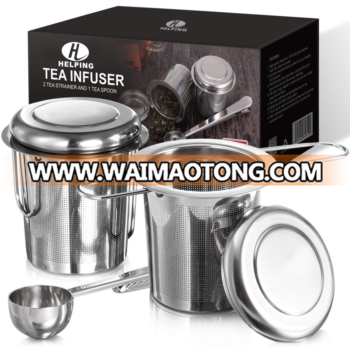 Tea Infuser 304 Stainless Steel Mesh Tea Strainer with Double Folding Handles for Hanging on Teapots, Mugs