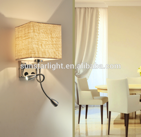 Chrome Body Fabric Shade Led Modern Hotel Wall Lamp For Project And Bedroom