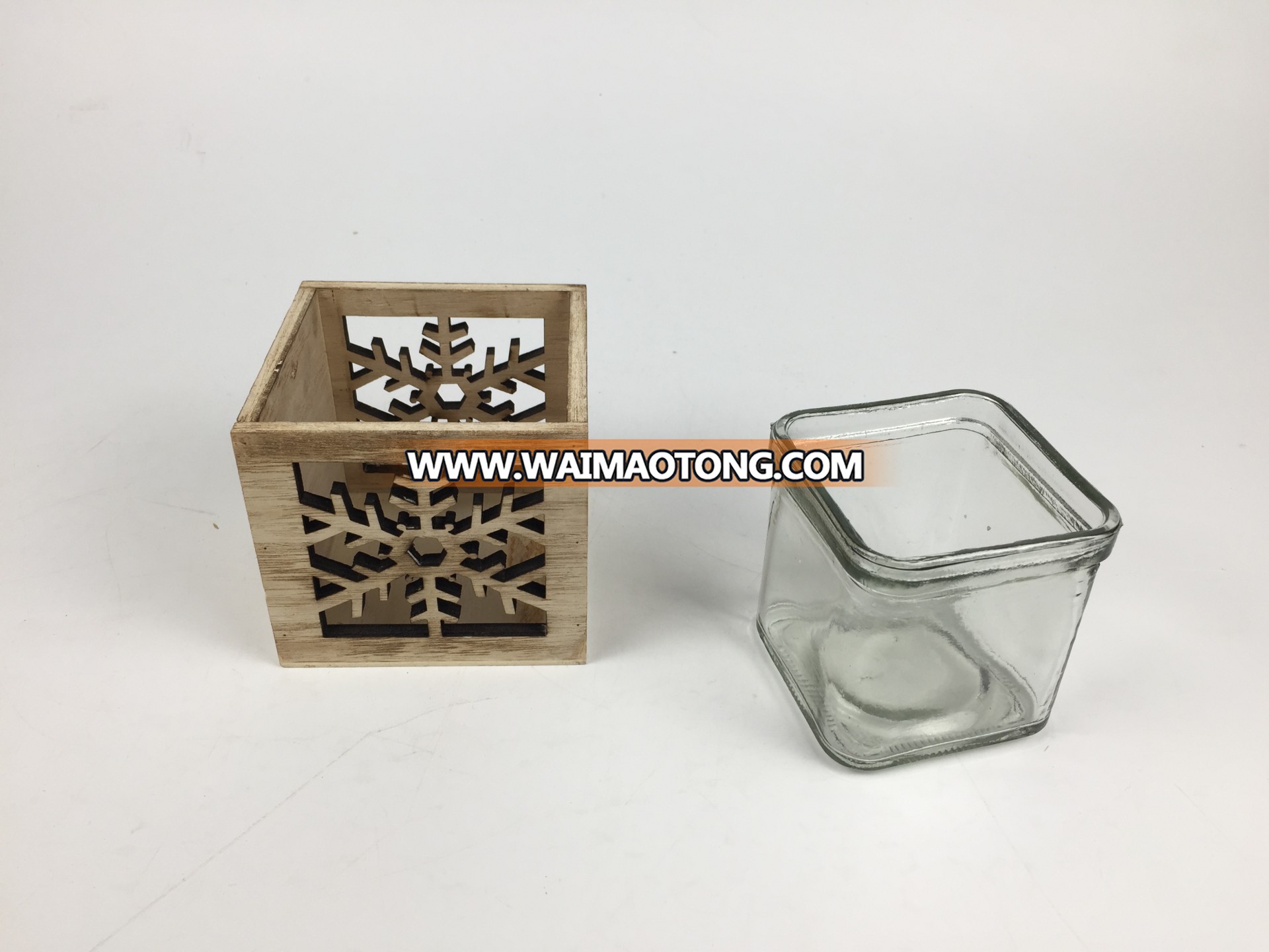 Burning color wood product snowflake wood boxes with handle