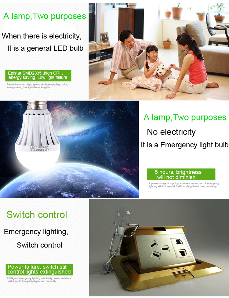 5w 7w 85-265v led emergency bulb 2 years warranty rechargeable bulb/led lights rechargeable