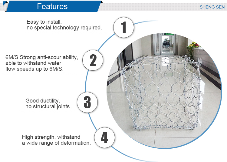 Flexible structure galvanized/PVC coated hexagonal wire mesh gabion box