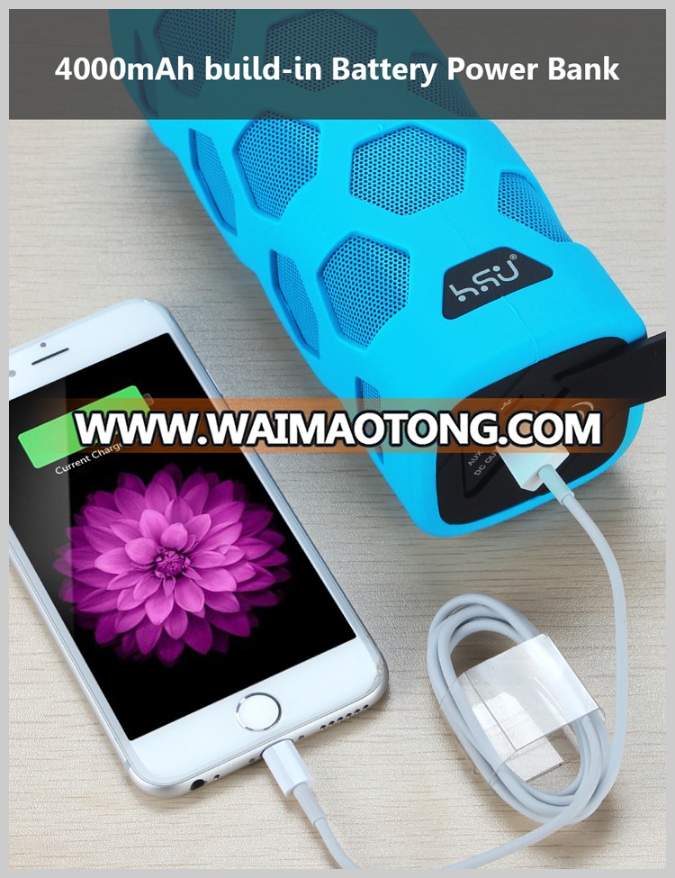 HSU Portable Shower Speaker Waterproof Stereo Wireless Blue tooth Speakers with 4000mAh Battery Power Bank