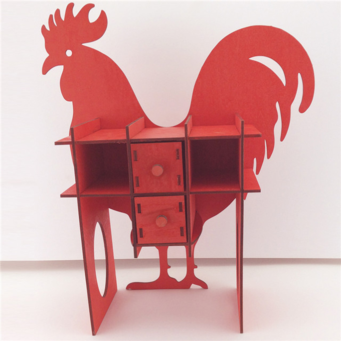 laser cut  Wooden cock storage cabinet for home decoration