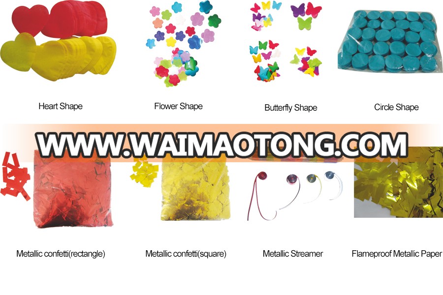 Classic Party popper confetti cannon with various of colorful or flower shape metallic confetti