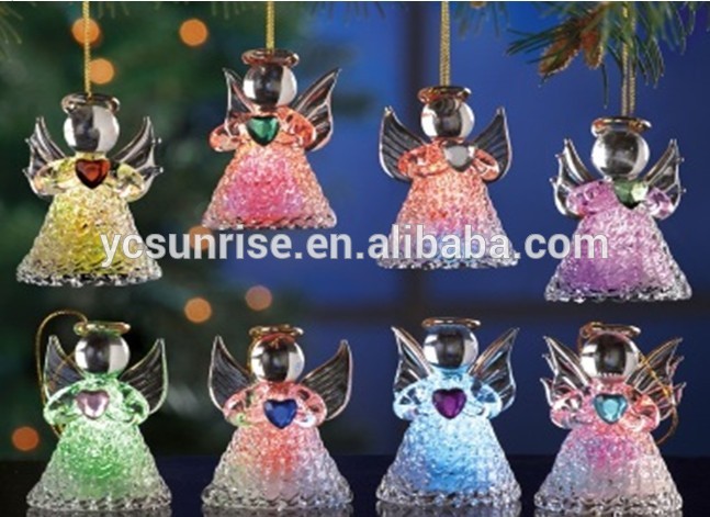 Christmas decor mini hanging glass angel ornament with LED light up as tree hanging decoration