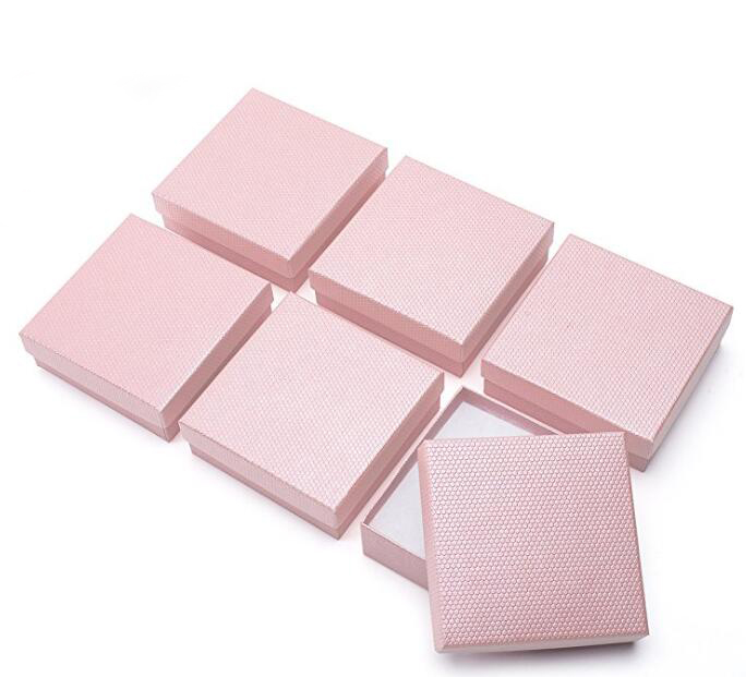 Jewelry Gift Boxes 3.5x3.5x1.25" Pink Honeycomb Pattern Cardboard Bracelet Pendent Earring Jewelry Gift Bag