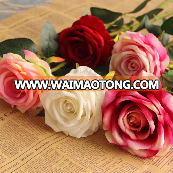 Single stem silk velvet artificial rose flower