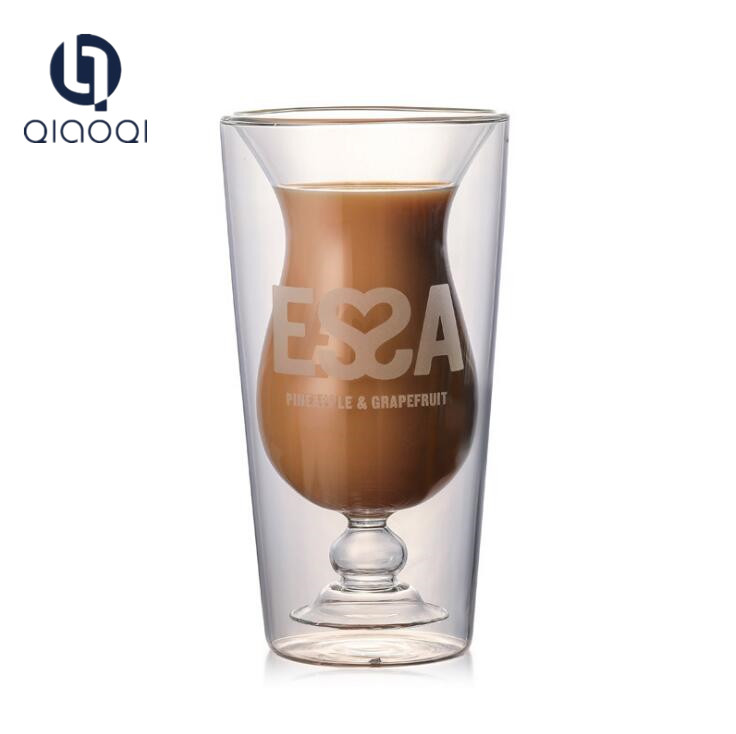 Customize Creative new design insulated 350ml 450ml upside down bottle borosilicate beer coffee double wall glass cup mug