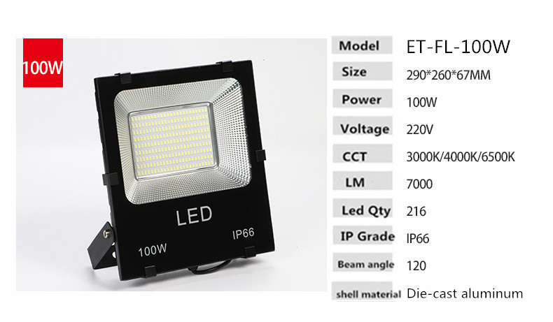 Led Floodlight 50W 100W 150W 200W Outdoor Spotlight Flood Light AC 220V Waterproof IP66 Professional Lighting Lamp