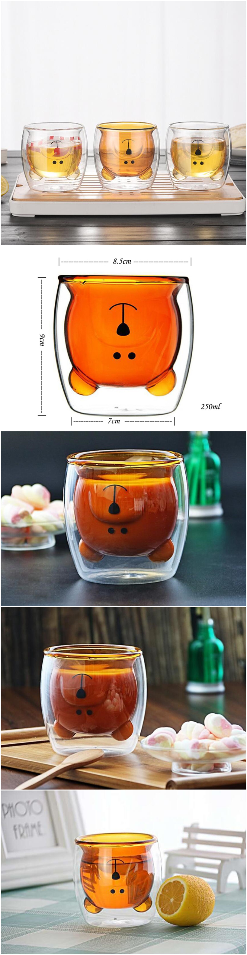 High Borosilicate handmade pyrex 250ml colored bear shaped double wall glass cup