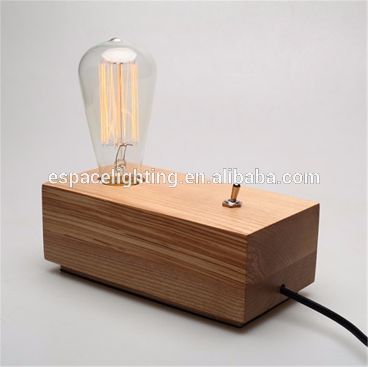 Modern taobao wood block switch table lamp with edison bulbs