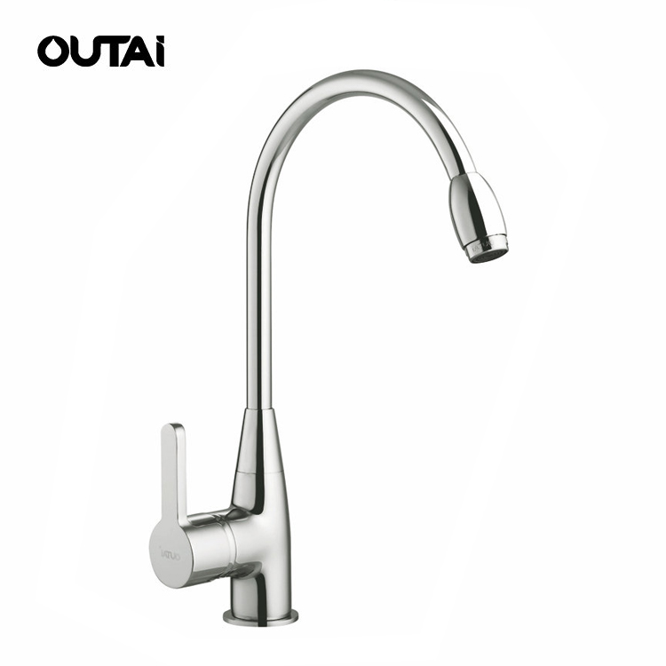 High arc spout deck mounted single lever kitchen mixer tap brass sink faucet