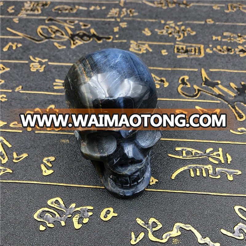 Blue tiger's eye crystal skull crystal crafts crystal mascot skull for collection decoration