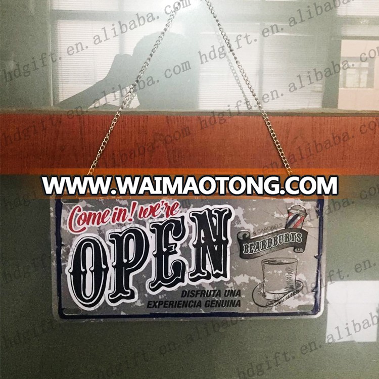 Aluminum Open Closed Door Sign Emboss Metal Plate Custom With Chain