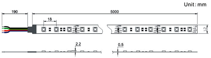 Waterproof multicolor led strip light IP68