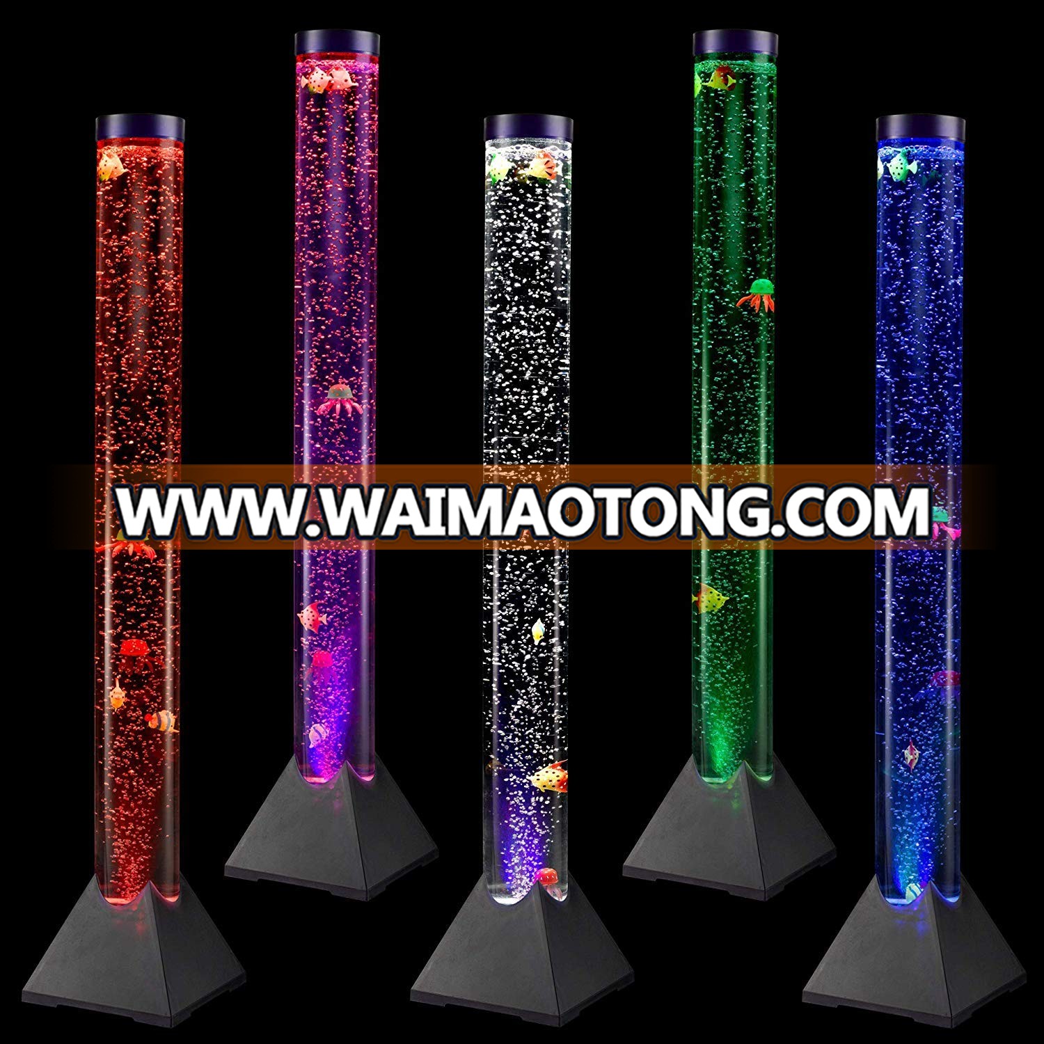 31"Colour Changing LED Bubble Lamp with 4 Fish Large, novelty bubble lamp with BLACK base and clear tube