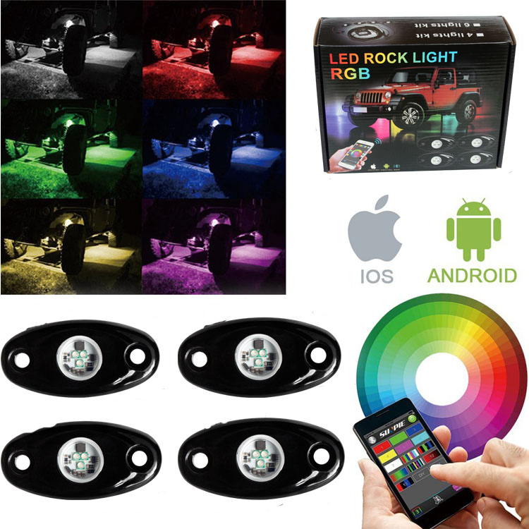 led rock light 8 pods deck light bulbs use for car boat 12v waterproof smartphone APP control bluetooth 4 pods lighting