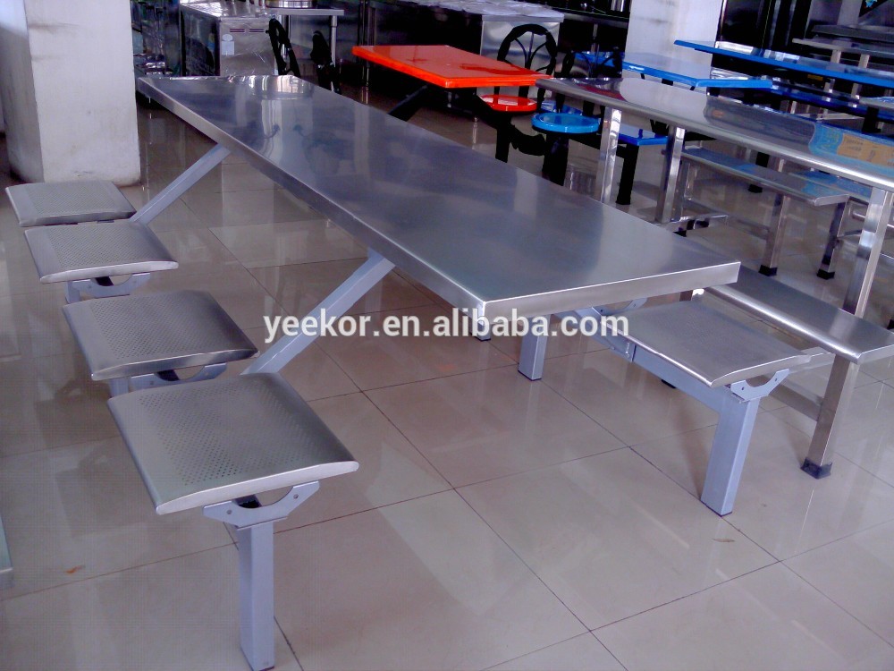 restaurant scool furniture stainless steel canteen table with bench for 8 people