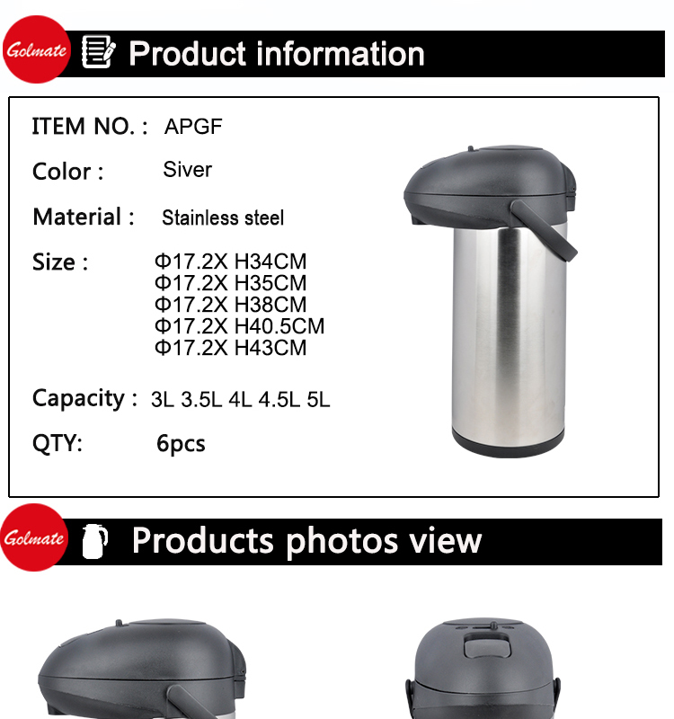 European 2L standard Stainless steel Isoleerkan vacuum Thermos airpot