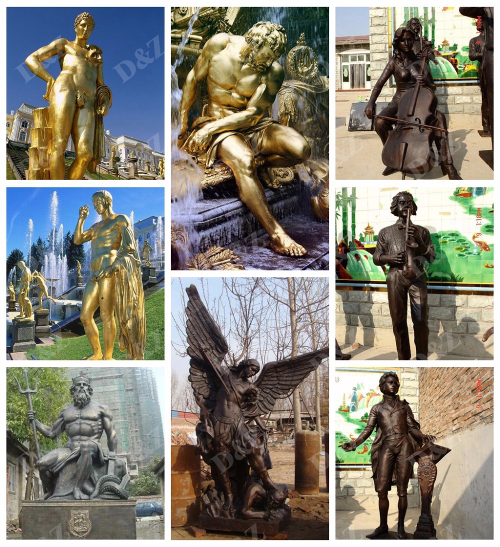 Sexy woman standing on base pouring water bronze fountain with a flower-bottle