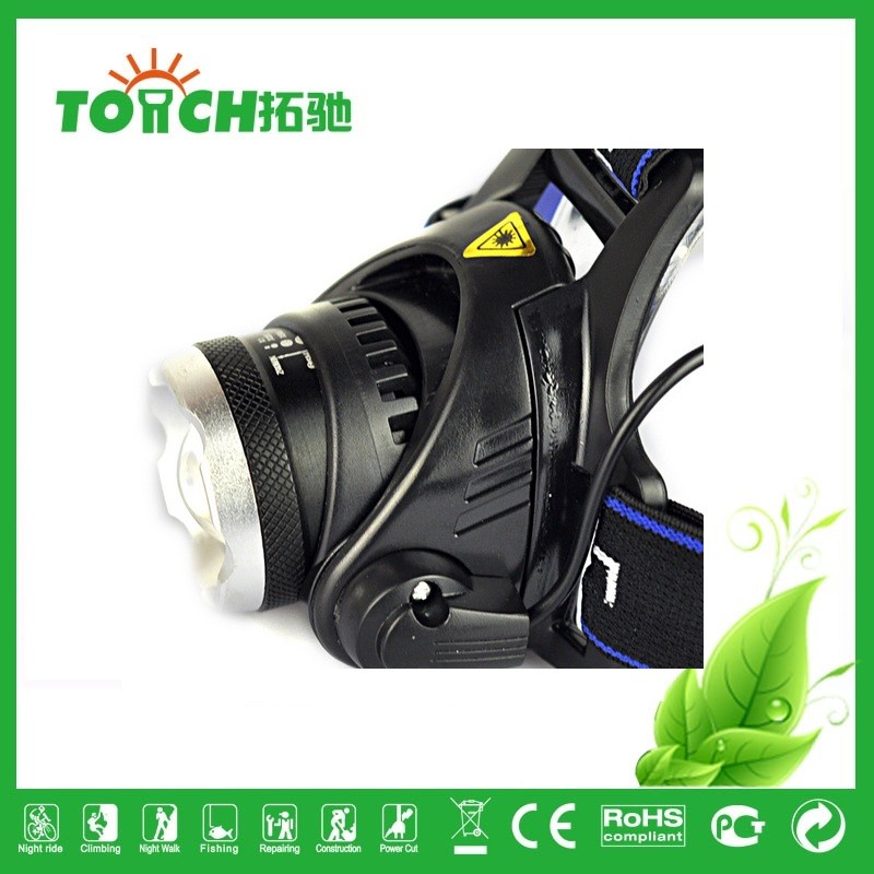 Super bright zoomable waterproof rechargeable led headlamp for camping