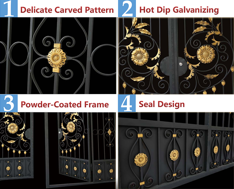 New Design Residential Decorative OEM ODM Outward Double Door Iron Gate