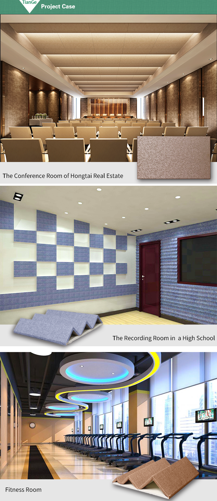 TianGe Acoustic Fireproof Easy Install Polyester Fiber Acoustic Board High-fiber Acoustic Panel