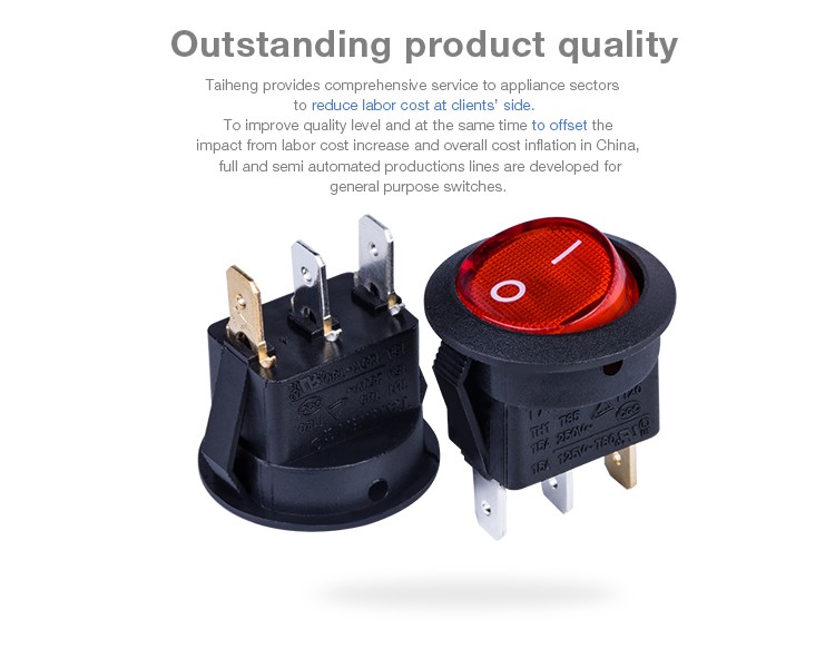 Superior quality round type red head on-off-on rocker switch illuminated