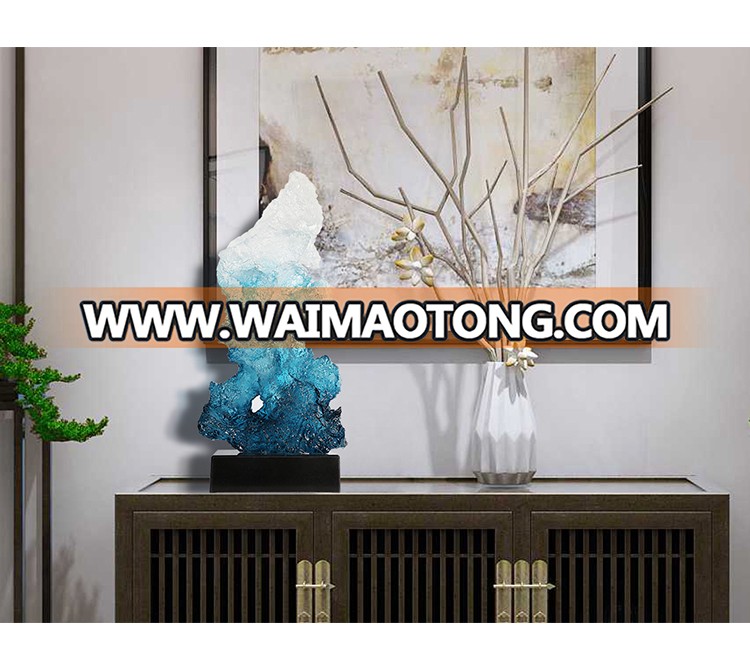 Fancy look Clear blue resin abstract craft sculpture modern home hotel lobby decoration