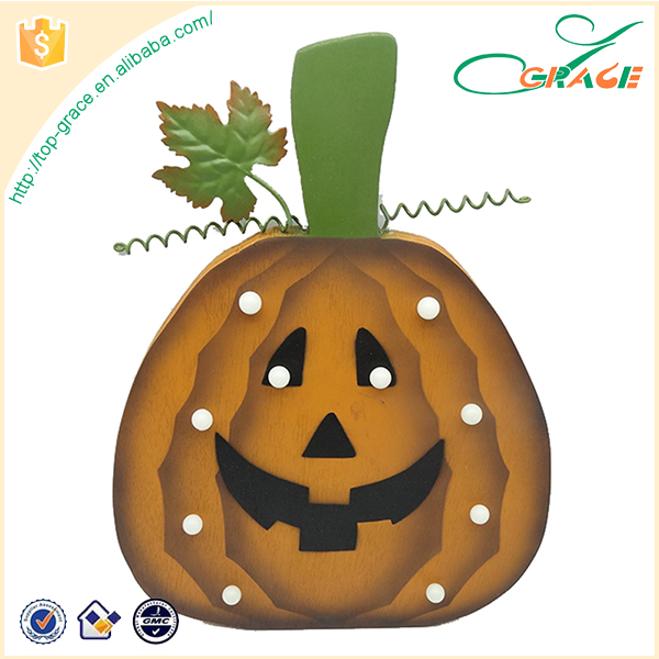 wood craft halloween pumpkin with led