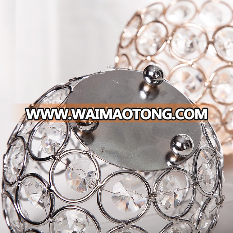 Sliver Metal Crystal Glass Candle Holder For Wedding Decoration