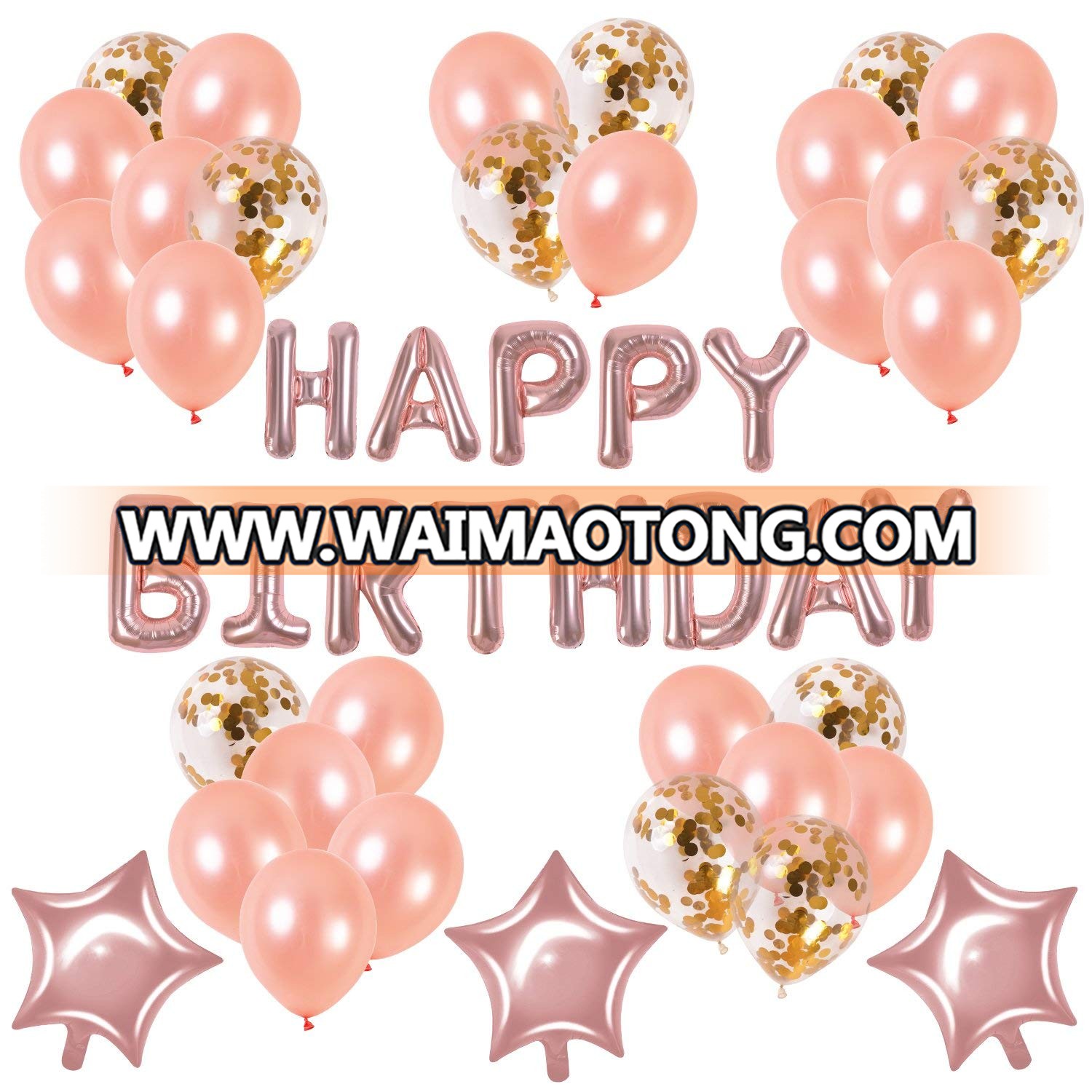 Happy Birthday Rose Gold Balloons Set Baby Child Adult Birthday Celebration Party Decorations