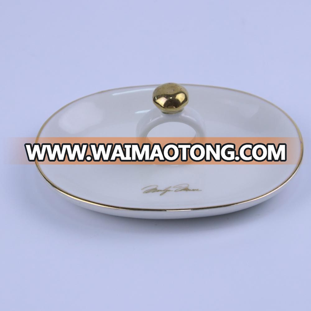 Best Selling Custom Decorative Round Ring Ceramic Jewelry Tray with Gold Rim