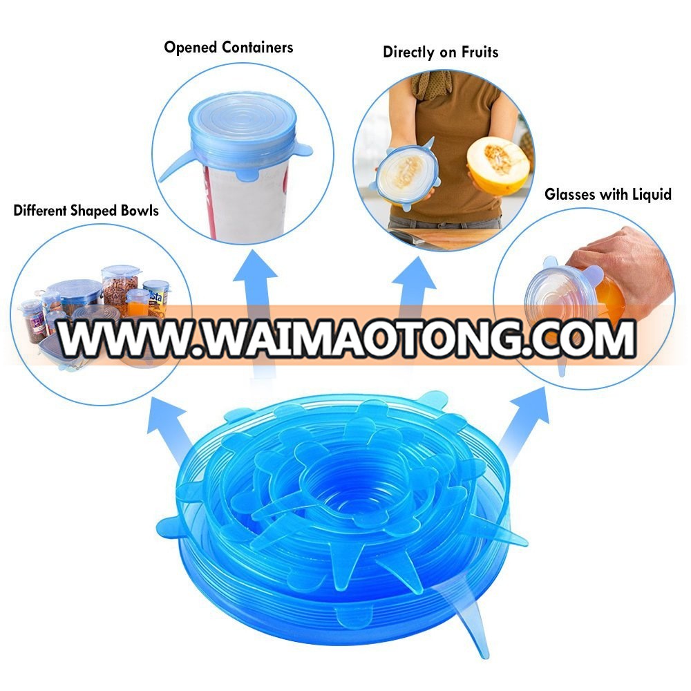 Wholesale Various Sizes Flexible Silicone Food Storage Stretch Lids for Cups Bowl containers