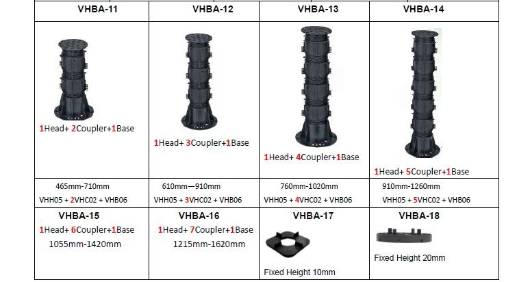 Adjustable plastic pedestal for raised floor stone flooring Paving adjustable plastic pads