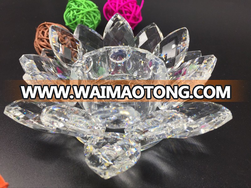 2017 hot elegent lotus flower crystal candle holder for wedding home decoration