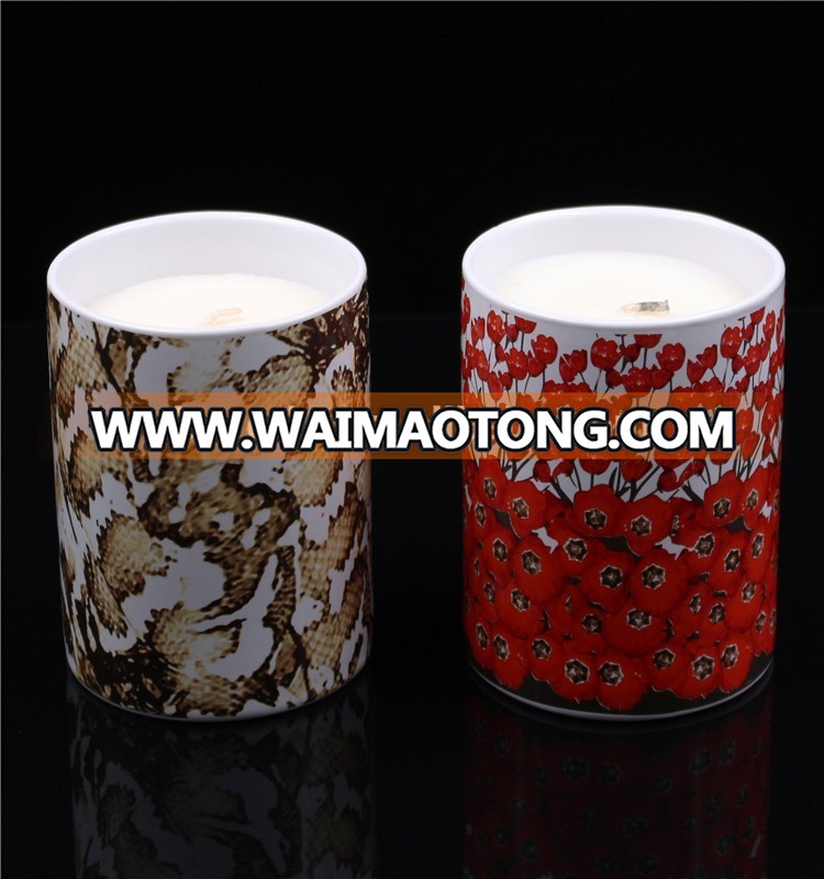 wholesale luxury custom printed soy wax scented candle in ceramic jar