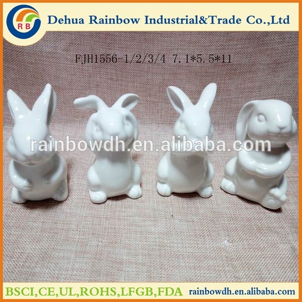 Lovely white ceramic bunny figurines easter decoration