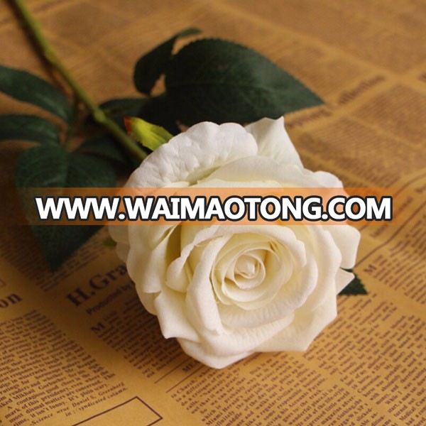 Single stem silk velvet artificial rose flower