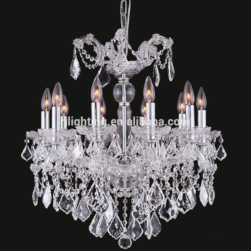 24 lights traditional Baccarat style chrome glass arm pendant light chandelier crystal hanging candle light