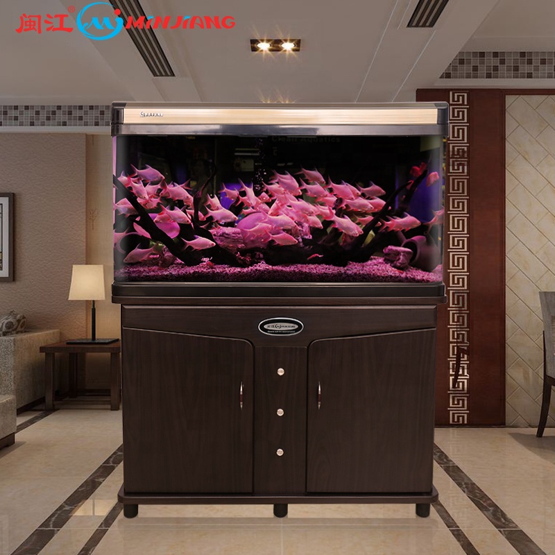 Minjiang professional aquarium curved glass fish tank with cabinet