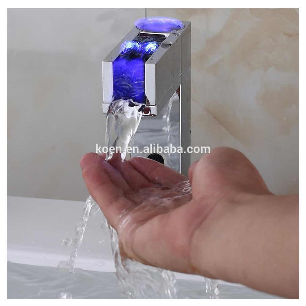 Koen Hydro Power 3colors Automatic Led Faucet Waterfall Sensor Water Tap with Light